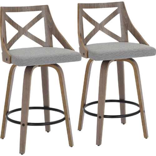 Charlotte Counter Stool in Light Grey Wood & Grey Fabric (Set of 2)